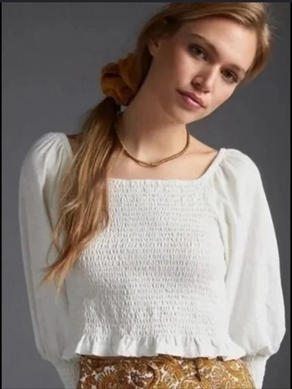 Pilcro Anthropologie Ginny White 100% Cotton Smocked Peasant  Blouse_M
